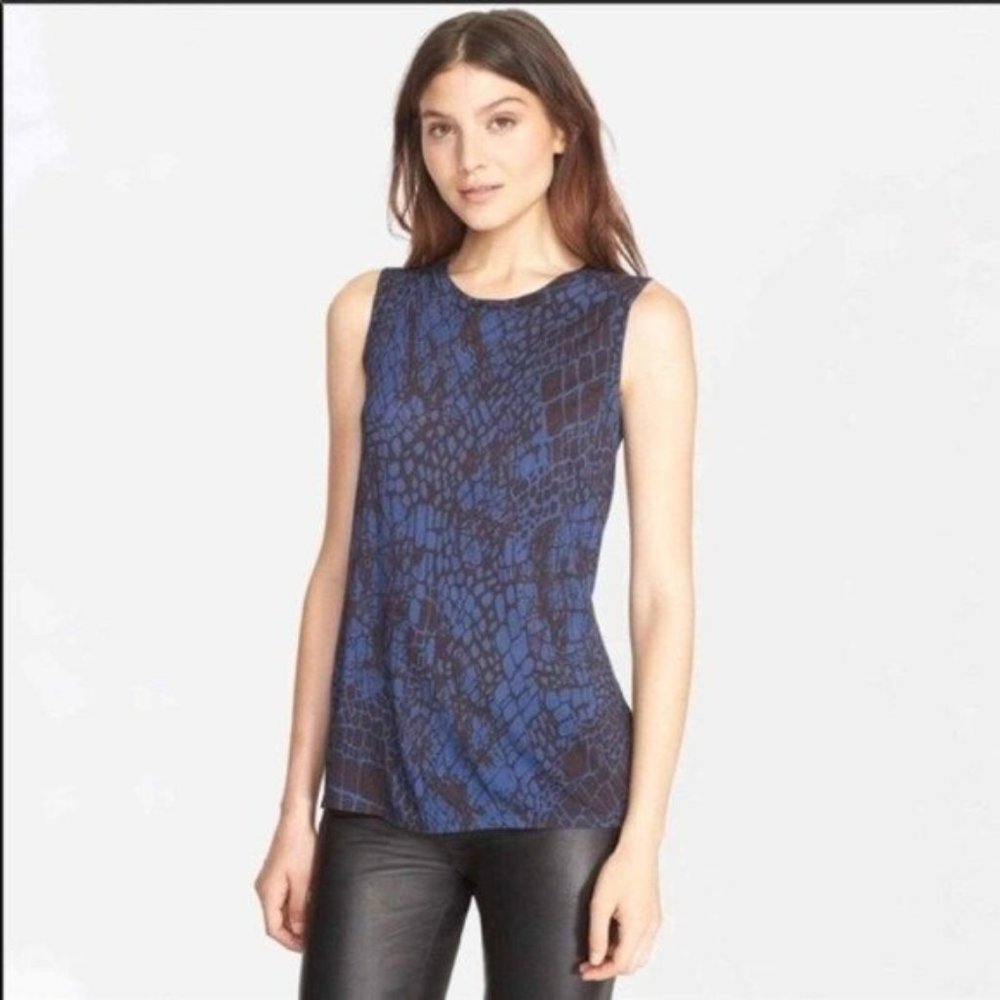 Vince Blue & Black Snake Reptile Animal Print Hi-Lo‎ Tank Top M Medium